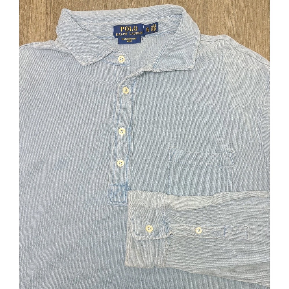 Polo Ralph Lauren Featherweight Mesh Polo Shirt Mens XL Blue Long Sleeve Pocket